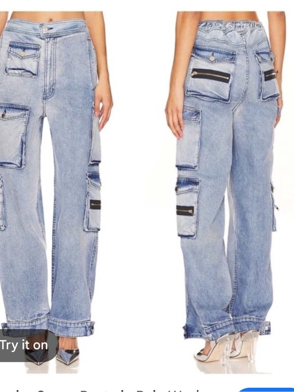 EB Denim Cargo Pants Rain Wash Denim Cargos Patch Pockets Revolve NWT S - Picture 3 of 7